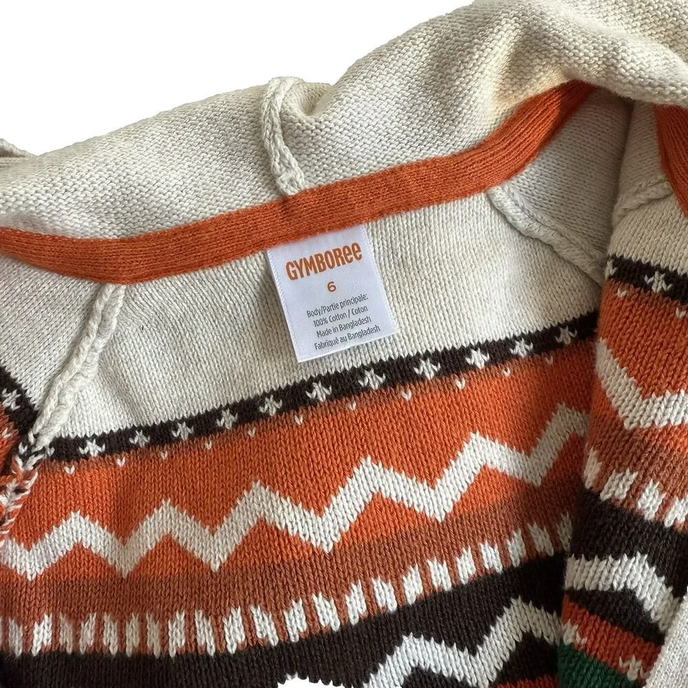 Gymboree Fall Fair Isle Pumpkin Zip-Up Hoodie Sweater Cardigan Thanksgiving Sz 6